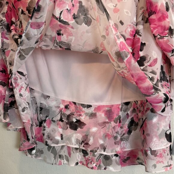 Alex Evenings Size 3X Chiffon Blouse Pink Layers Asymmetrical Floral NEW - Picture 5 of 11